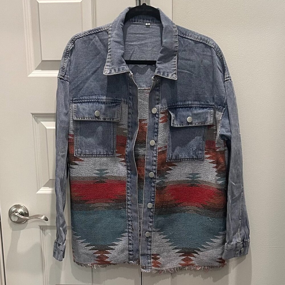 Denim and Aztec Detailed Shacket
